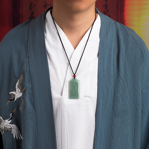 Colgante de Jadeíta Natural Grado A, Color Verde Frijol Hielo, con Cadena de Bambú, Estilo Étnico, Collar Unisex - Product Image 4