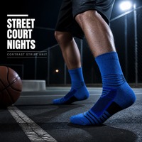 Chaussettes de basketball rayées bleu roi à motif personnalisé, chaussettes de sport tricotées à rayures contrastées, pour le jeu de nuit sur terrain urbain, en gros