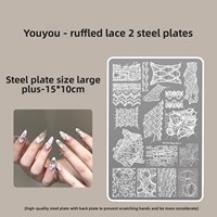 Plaque de transfert pour nail art en acier inoxydable, nouveau modèle, motif dentelle à trous, grand gabarit, colle, outils de nail art irréguliers et creux
