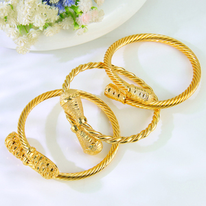 European America Little Bee Jewelry Women's Wedding Gold <b>Bangle</b> 21k Gold Plated Trendy Spiral <b>Copper</b> Italian Classic Event Party - Product Image 1