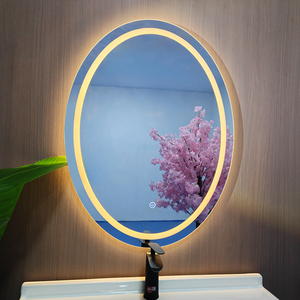 กระจกห้องน้ำ LED รูปวงรีไร้กรอบแบบขายส่ง, กระจกแต่งหน้าติดผนังแบบมีไฟส่องหลังพร้อมระบบควบคุมแบบสัมผัสสองวงแหวน - Product Image 1