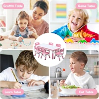 Ensemble table et chaises pour enfants SINKIPA, style Montessori moderne, en plastique, hauteur réglable, plateau peignable, 6 places, écologique, pour l'école et la maison
