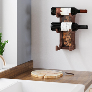 Estante <span class=keywords><strong>de</strong></span> Vino <span class=keywords><strong>Vertical</strong></span> <span class=keywords><strong>de</strong></span> <span class=keywords><strong>Madera</strong></span> para Montar en la Pared con Almacenamiento para Corchos, Capacidad para 3 Botellas, para Decoración del Hogar, Cocina, Restaurante o Bar - Product Image 2