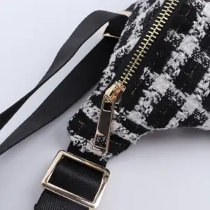 Hot Selling RTS Adjustable Shoulder Strap Outdoor Black Beige Plaid Fanny Pack Lady Girl Women's Messenger Bags Tweed Waist Bags