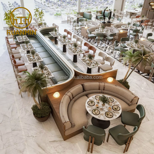Ensemble de mobilier de restaurant de luxe personnalisé, nouveau mobilier en bois pour grands banquets d'hôtel, canapés et chaises <span class=keywords><strong>avec</strong></span> coussins en cuir, <span class=keywords><strong>table</strong></span> <span class=keywords><strong>basse</strong></span> - Product Image 2