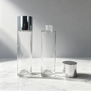 Flacone in Vetro Trasparente Opaco da 150ml, Forma Rotonda Dritta con Spalla Piatta, per Tonico, Essenza, Cosmetici, Confezione per Lozione con Pompa - Product Image 1