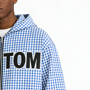 Sudadera con capucha a cuadros <span class=keywords><strong>para</strong></span> hombre, de algodón, de alta calidad, con cremallera, estilo oversize, gruesa, unisex, con logo OEM personalizado, diseño a cuadros invertido - Product Image 2