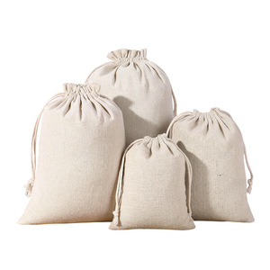 Sacs à cordon en coton et lin personnalisés, écologiques, petits sacs à cordon en coton biologique vierges avec logo - Product Image 3