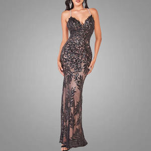 Nouveautés Robes maxi à paillettes croisées dans le dos Robe moulante sexy <span class=keywords><strong>noire</strong></span> Robes de soirée pour femme sans manches - Product Image 2