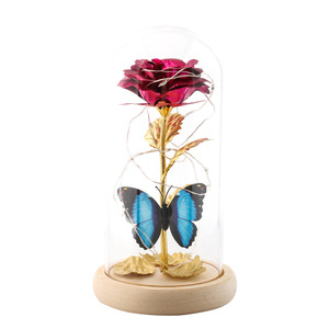 ใหม่สไตล์แก้วฝาครอบไฟ Led นิรันดร์กุหลาบดอกไม้ฐานไม้ - Product Image 2