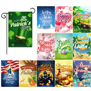 Top Selling Custom Sublimation Yard Garden Flag Blank Double Sided 12x18 Burlap Summer Christmas Outdoor Flag With Pole Stand