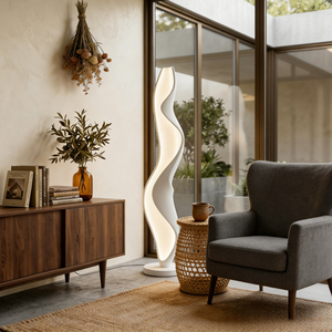 Lámpara de Pie Moderna con Base Retorcida, Pantalla de Plástico Blanca, Altura Ajustable, Control Táctil, Luz LED Cálida, Diseño Contemporáneo, Tamaño Grande - Product Image 4