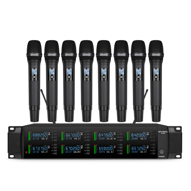 ST-808 Long Range UHF Professional 8-Channel Handheld Condenser Noise Cancelling Wireless Microphone System Home Stage