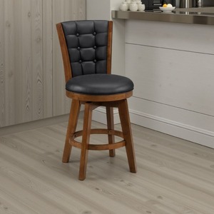 Core Set of 2 Swivel Counter <b>Stool</b> Chairs Brown Black Faux <b>Leather</b> Transitional Dining Home Office - Product Image 1