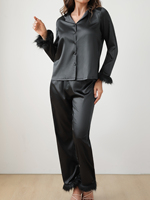 Ensemble de pyjama en satin de soie élégant, doux, respirant et luxueux à manches longues et col en V, pyjamas confortables pour femmes