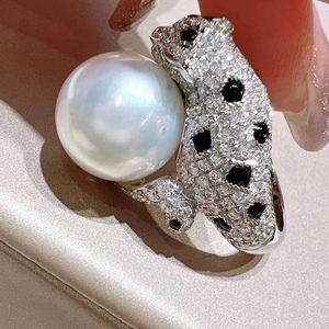 Anillo de Plata de Ley S925 Estilo Femenino Serie Ka Jia Cheetah, Perla de 13-14 mm, Diseño de Grifo con Microdefectos, Joyería de Moda, Modelo Wenchi - Product Image 2