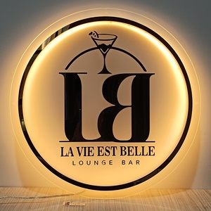 Factory Price Custom Illuminated Acrylic LED Round Golden Mirror Acrylic Electronic Signs for Hair Salon & Spa Business - Product Image 3