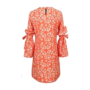 Haut en mousseline de soie à imprimé floral orange pour femmes, avec manches bouffantes et volants, col rond, haut décontracté, vêtements de printemps et d'été - Product Image 2