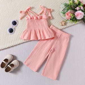 Nuevo Conjunto de Dos Piezas para Niñas, Estilo Casual de Verano, Top con Tirantes y Pantalones Rectos con Estampado, Tela de Lana Transpirable - Product Image 2