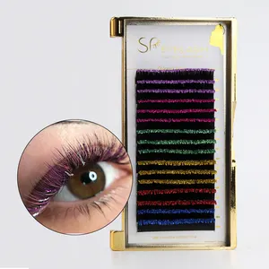 Ekstensi Bulu Mata Glitter Berwarna Volume Individu 0.07 0.1 0 .15Mm Ekstensi Bulu Mata Glitter Warna-warni Label Pribadi