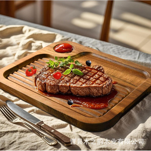 Plato de madera para carne con ranuras, tabla de cortar rectangular de madera de acacia para barbacoa y servir la cena - Product Image 2