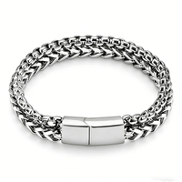 Bracelet en acier titane tressé carré double face avec fermoir magnétique pour homme, style punk, résistant au ternissement