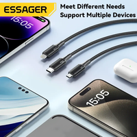 Essager kabel pengisi daya cepat, kawat Data pengisi daya USB C ke Tipe C Multi perangkat 100W 3 in 1