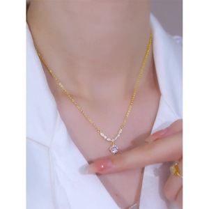 Dazzling Full Diamond Necklace Round Brilliant Cut Women's Elegant Clavicle Chain Everyday Wear - Product Image 2