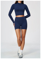 Ensemble de yoga moulant sans couture en nylon tricoté, veste de sport à col montant séchage rapide pour Pilates, course et fitness