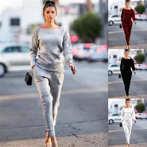 Einfarbiger Trainings anzug Damen Pullover Sweatshirt Strick pullover und Trainings hose Jogging anzüge für Damen 2-teilige Sets