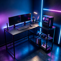 Escritorio Profesional para Gamers en Forma de L con Estantes Abiertos, Estructura de Acero Resistente, Mesa de Computadora Esquinera para el Hogar o Dormitorio