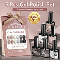 Kit de vernis gel en résine 6 couleurs pour nail art, soak-off UV/LED, avec poudre nude, blanc laiteux, noir à paillettes, noir argenté, effet atmosphère brisée