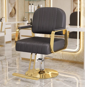 Silla de Estilismo de Salón de Lujo Negra y Dorada, Silla de Barbero Hidráulica con Base Cuadrada Dorada y Reposapiés para Salón de Belleza - Product Image 1
