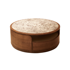 Mesa de Café Redonda Moderna Minimalista Durável em Madeira de Noz Preto Sólido para Sala de Estar Direto da Fábrica - Product Image 4