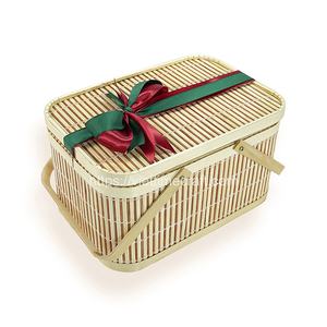 Top Trendy Bamboo Rectangle <b>Hamper</b> with Carved Lid Handicraft <b>Picnic</b> Basket for Wedding Wholesale From Vietnam - Product Image 1