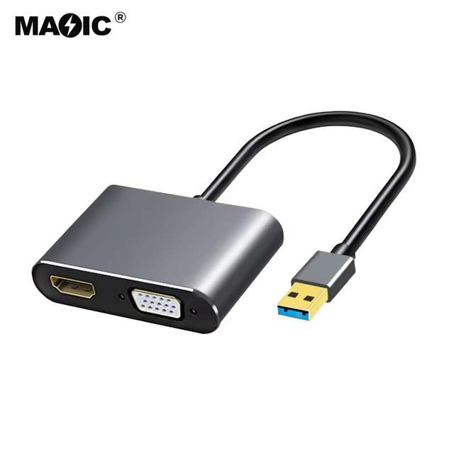 USB3.0 to VGA HDMI Adapter Converter USB to HDMI VGA Adapter Support HDMI VGA Sync Output 1080P Compatible with Windows 7/8/10