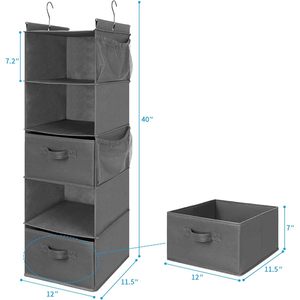 Organisateur de placard suspendu à 5 niveaux gris, étagère de rangement pliable avec crochets pour l'organisation de la chambre - Product Image 3