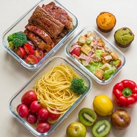 Boîte à lunch classique personnalisée en verre borosilicate, réutilisable, pour la préparation des repas, boîte à bento rectangulaire pour l'école, ensemble de boîtes à lunch