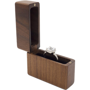 Portable Slim Walnut Wood Wedding Ring Bearer Box Wood Ring Box for Engagement Wedding Ceremony