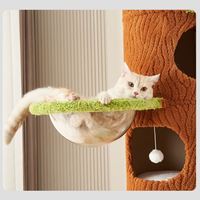Arbre à chat de luxe moderne et écologique en bois, du plafond au sol, avec hamac en feuilles vertes et maison en peluche pour chat, idéal pour l'intérieur et Halloween