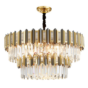 Crystal Chandelier Gold Finish E26 Bulb Base 3500K Warm White <b>LED</b> Adjustable Height 5-Year Warranty Drum Shape Pendant <b>Light</b> - Product Image 1