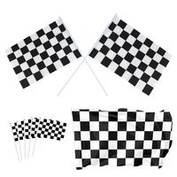 Drapeau de table miniature personnalisé / à carreaux noir et blanc avec mât et base en plastique noir