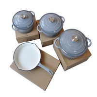 Ensemble de batterie de cuisine en fonte émaillée écologique, best-seller, quatre pièces, multifonction, antiadhésif, comprenant poêle à frire et faitout, compatible lave-vaisselle et four