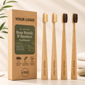 Cepillo de Dientes de Bambú con Cerdas de Jabalí, Sin Plástico, Ecológico, con Logotipo Personalizado, Venta al Por Mayor, Biodegradable, de Madera Natural - Product Image 1