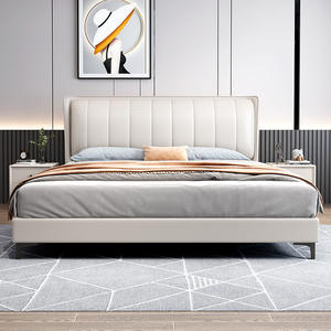 Lovezone Vertical Channels <b>Headboard</b> Luxury Genuine Leather Upholstered Solid Pine Wood Frame Custom Modern <b>Single</b> Double <b>Bed</b> - Product Image 3