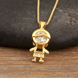 QIKU Fashion Cute <strong>Boy</strong>/Girl Son/Daughter Delicate Pendant <strong>Necklaces</strong> for Women Female Sparkling Zircon Chain Link Jewelry Gifts - Product Image 4