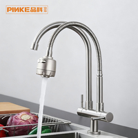 Robinet de cuisine à poser sur plan, en acier inoxydable brossé, double poignée, pivotant, mitigeur d'évier à deux voies, avec valve en laiton