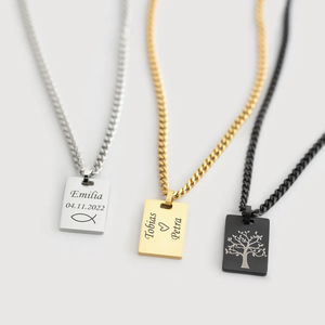 Collana con Ciondolo Quadrato Personalizzato in Acciaio Inossidabile Gioielli Personalizzati da Uomo Impermeabili per Sport e Uso Quotidiano - Product Image 1