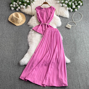 Ensemble jupe plissée taille haute et débardeur sans manches <span class=keywords><strong>nouvelle</strong></span> <span class=keywords><strong>collection</strong></span> mode été pour <span class=keywords><strong>femme</strong></span> - Product Image 4