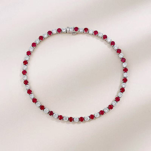 <span class=keywords><strong>Bracelet</strong></span> tennis alterné en rubis synthétiques et diamants de laboratoire, <span class=keywords><strong>or</strong></span> blanc 18 carats, bijoux fins pour femmes - Product Image 2